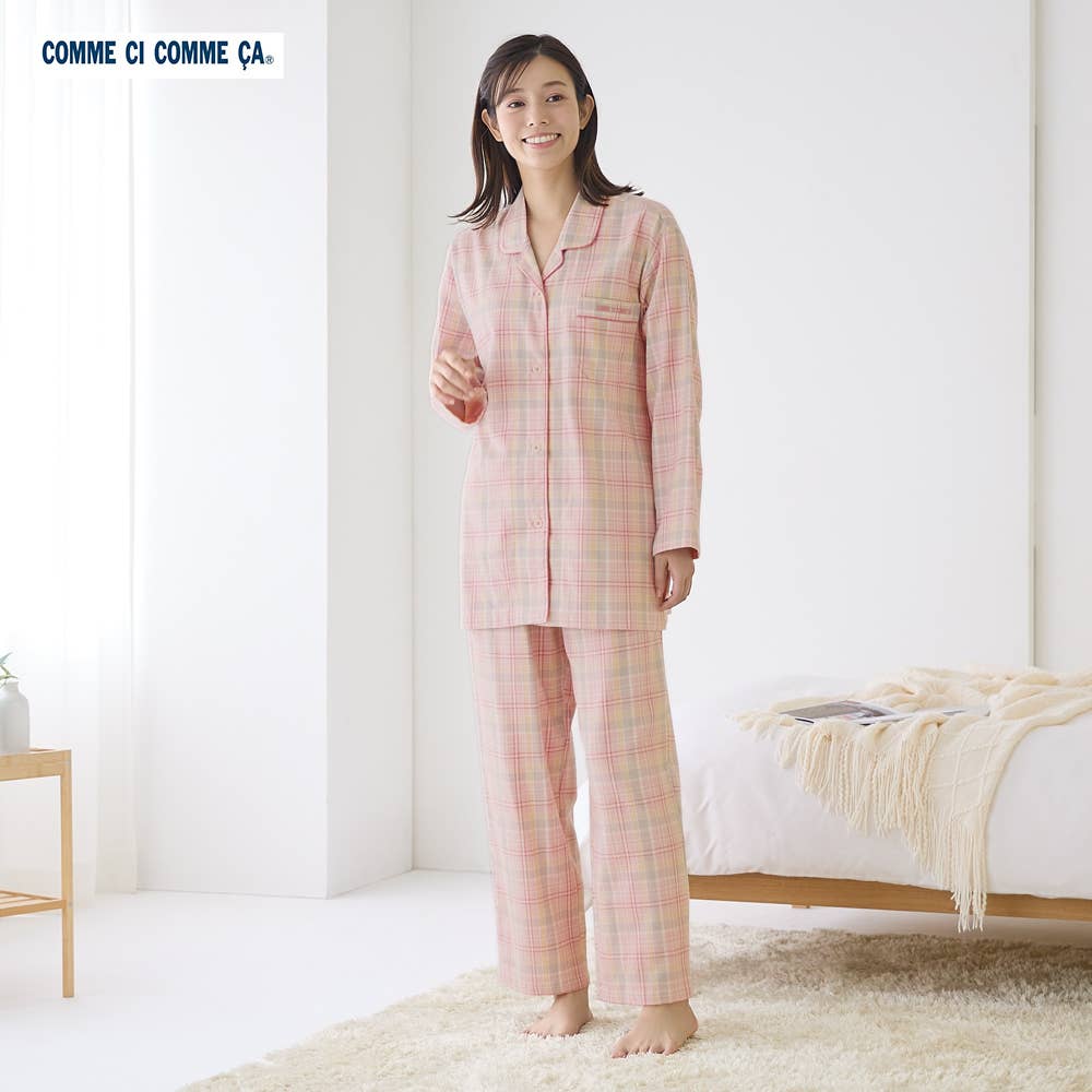 綿100％ 先染めビエラ起毛パジャマ 長袖長パンツ【SALE】